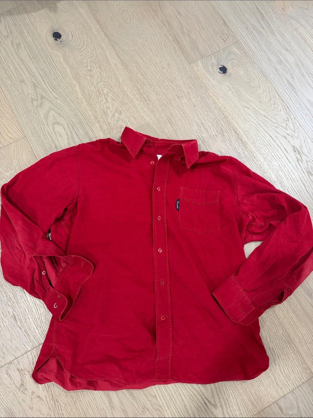 Men's Faconnable Red Long-Sleeve Corduroy Button-Up Shirt